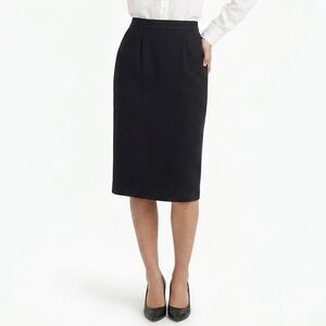 80’s Vintage Wool WAYNE CLARK Black Midi Lined Pencil Skirt Holt Renfrew Capsule
